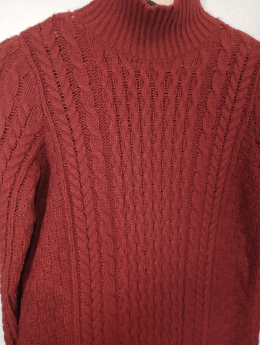 Ann Taylor Wool Blend Red Cable Knit Mock Neck Sweater Dress Long Sleeve Size M - Picture 5 of 9